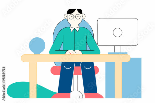 Flat design illustration of a modern workspace with computer