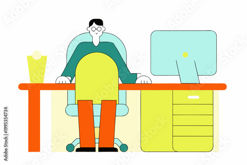Flat design illustration of a modern workspace with computer