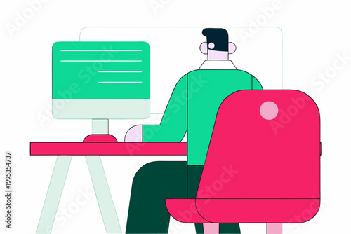 Flat design illustration of a modern workspace with computer