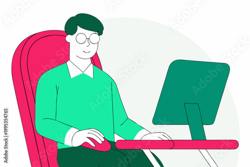 Flat design illustration of a modern workspace with computer