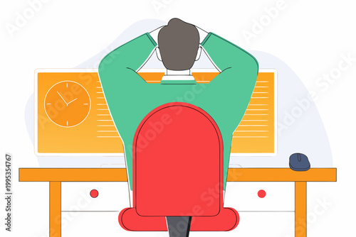 Flat design illustration of a modern workspace with computer