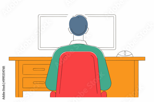 Flat design illustration of a modern workspace with computer