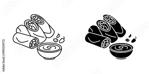Spring roll icon line and glyph style, asian food and appetizer, crispy fried dish, lumpia or nem menu item, delicious snack, vietnamese cuisine classic meal vector.