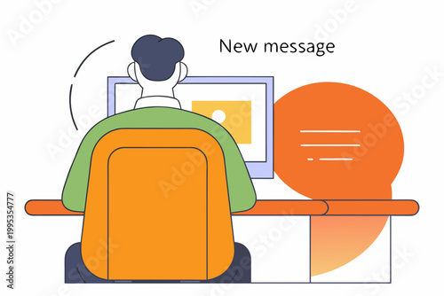 Flat design illustration of a modern workspace with computer