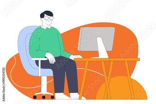 Flat design illustration of a modern workspace with computer