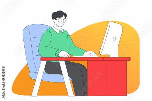Flat design illustration of a modern workspace with computer