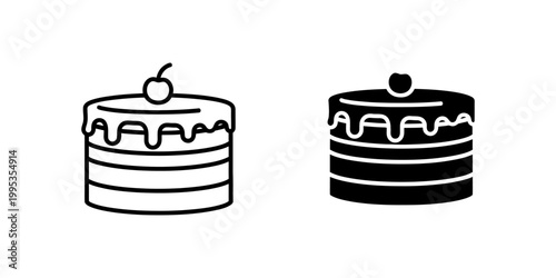 Cake icon line and glyph style, dessert and pastry, sweet baked treat, celebration food, cherry on top, delicious birthday confection, tiered design, bakery item vector.