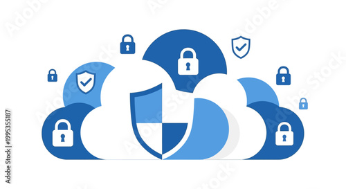 Cloud Security Shield with Locks.