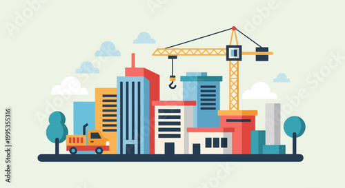 Construction Site with Crane and Buildings.