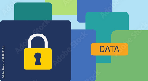 Digital data security padlock icon.