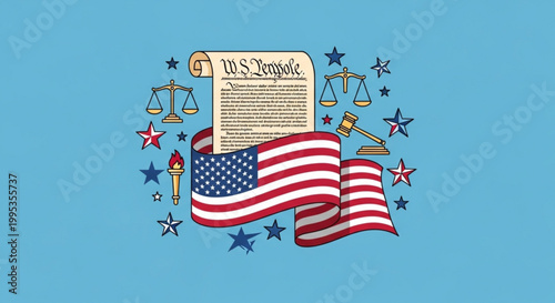 Law day celebration kit with gavel and constitution scroll vector