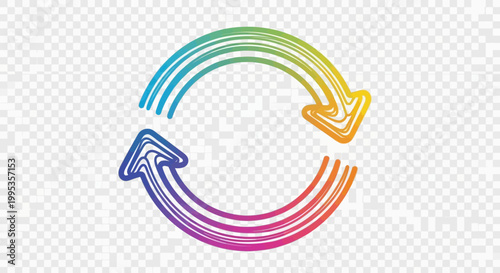 Vibrant hand-drawn rainbow gradient refresh arrow cycle symbol depicting continuous motion