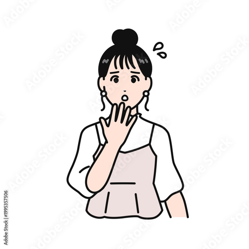 心配するまとめ髪の若い女性のシンプルなベクターイラスト素材