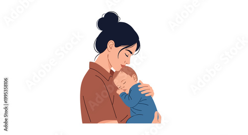Illustration of a mother holding and breastfeeding a newborn baby