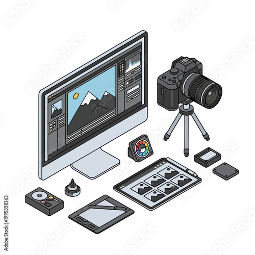Camera and photography equipment display.