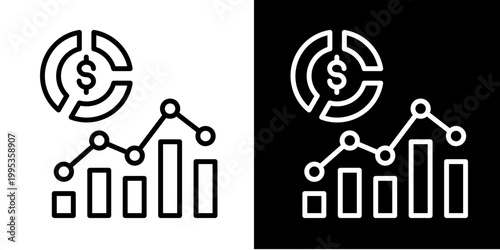 Revenue Chart Icon Set White Style Collection