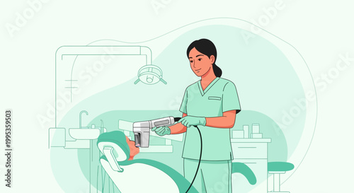 Dental professional using handheld x ray scanner on patient