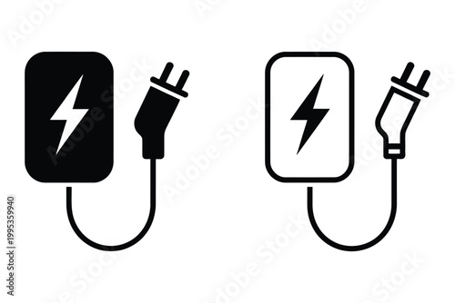 Electric vehicle charging icon, EV station symbol, charging point vector illustration, plug and car pictogram, alternative energy concept, transport graphic, green mobility sign