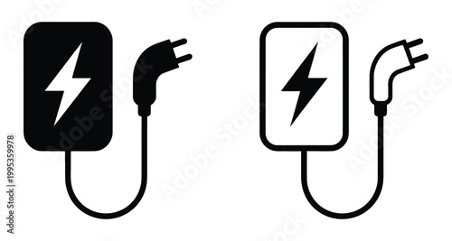 Electric charging icon, charging point station vector, electric vehicle charging symbol, plug in car pictogram, green energy transportation concept