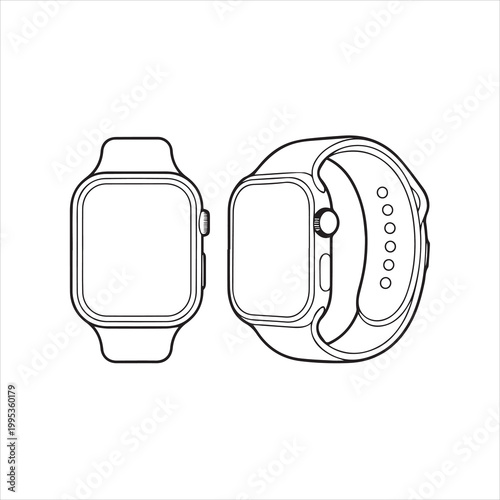Apple smartwatch with detachable sport band shown from two angles