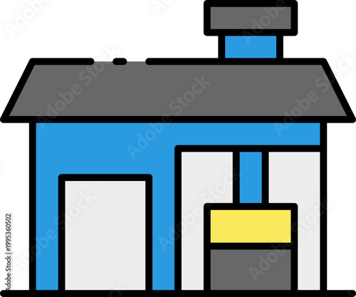 Clean vector illustration of a small industrial building or workshop with a chimney, a versatile graphic asset for construction, manufacturing, and urban planning design projects