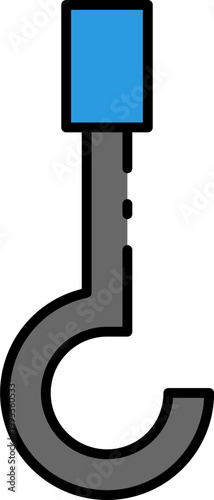 A close-up illustration of a simple grey hook with a blue rectangular top, symbolizing industrial equipment and lifting mechanisms