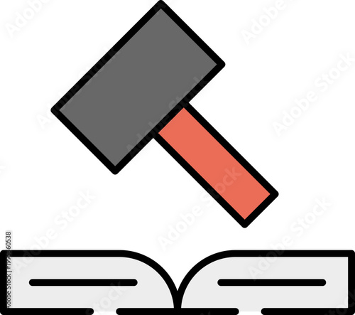 Stylized graphic of a hammer placed above an open book, representing the powerful connection between law, justice, education, knowledge, and the foundational principles of jurisprudence