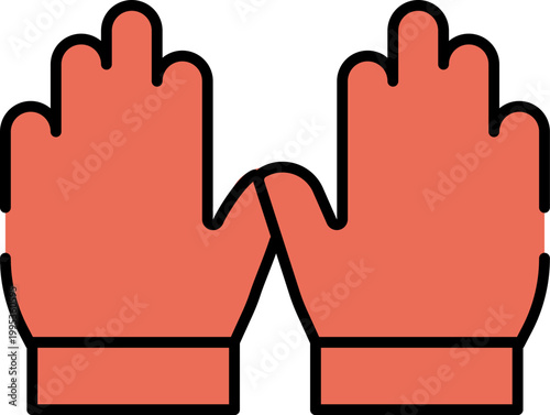 Two stylized coral-colored gloves, illustration, isolated on white background, designed for a creative graphic