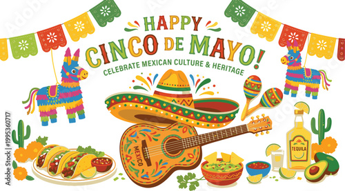 Vibrant Cinco de Mayo Illustration with Traditional Mexican Symbols