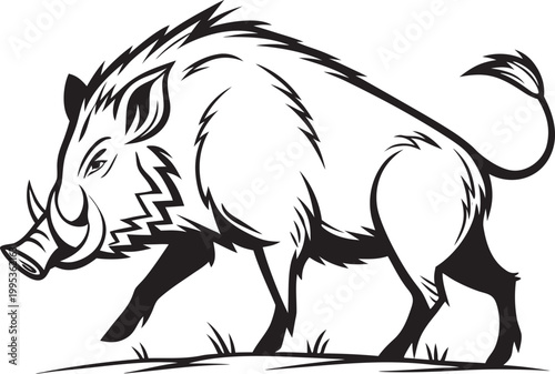wild boar and wolf animal vector illustration with black silhouette style isolated on white background for wildlife and tattoo design.