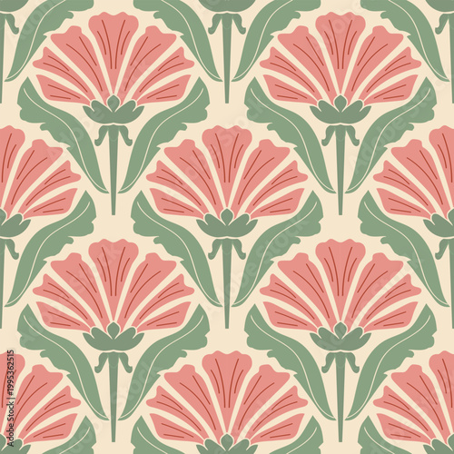 Retro seamless floral pattern from the 50s and 60s. Seamless abstract Vintage background in sixties style. Abstract geometric and floral patterns. Vector	
