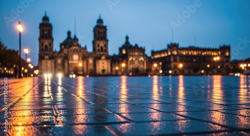 Metropolitan Cathedral of Mexico City at Dusk After Rain.