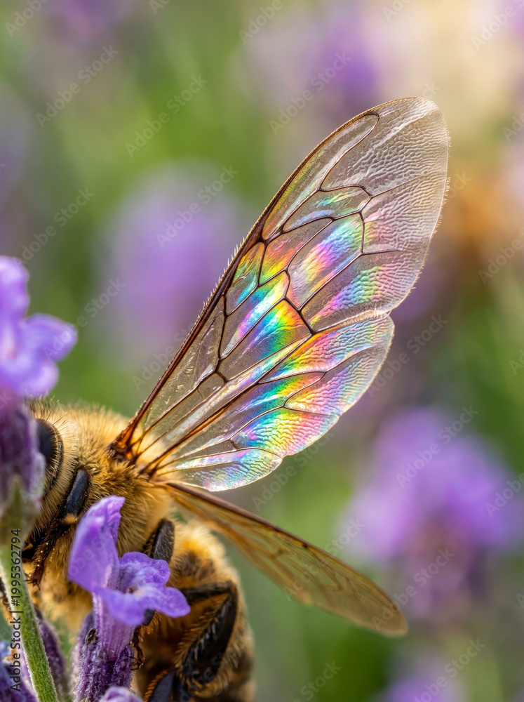 Fototapeta premium Macro of honey bee wings with rainbow iridescence