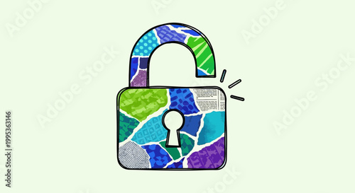 Colorful open padlock illustration representing security freedom and access with a vibrant