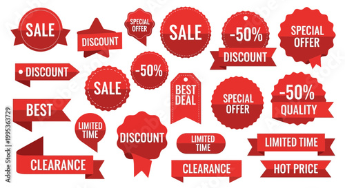 Red sale and discount labels for promotional campaigns and special offers