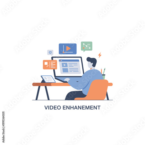 Person working at computer for video enhancement.