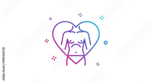 Emotional health and body image outline icon with worried stomach within a heart shape