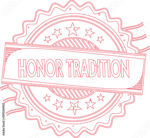Elegant red badge design adorned with shimmering stars and a prominent banner proclaiming Honor Tradition principles