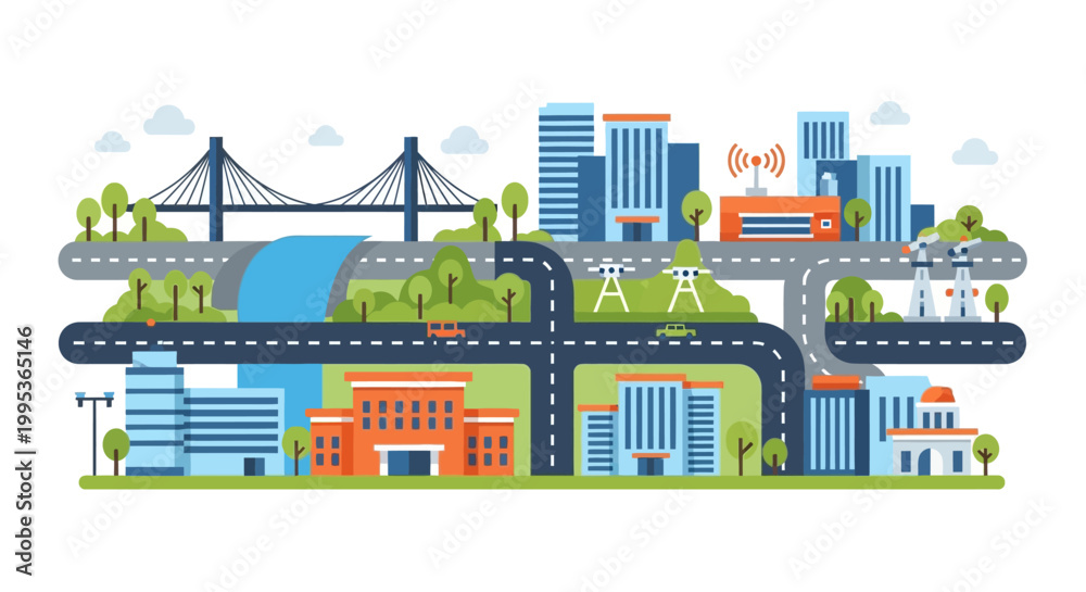 Obraz premium City Roads and Highway System.
