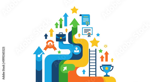 Colorful Business Growth Success Icons Chart.