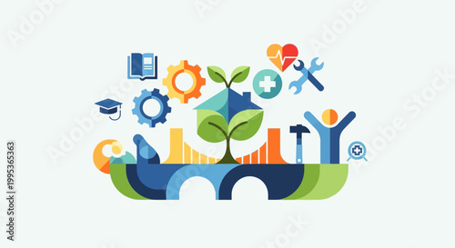 Colorful icons of business growth.