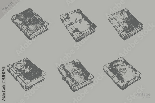 spell book in Vintage engraving style illustration. Realistic spell book perfect for Halloween design grunge retro