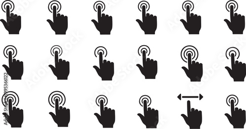 Hand icons clicking buttons in various positions
