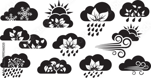 Weather icons with clouds and various conditions shown