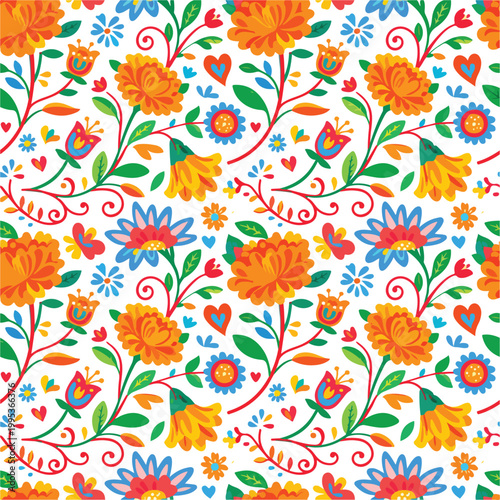  Cinco de Mayo Marigold Pattern Background. Mexican Floral Decoration Vector Illustration.