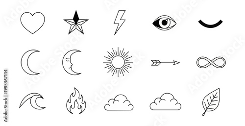 Abstract icons set on black background