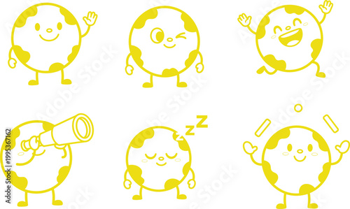 Cute moon character set with different emotions actions waving winking laughing sleeping exploring cartoon mascot vector illustration collection playful