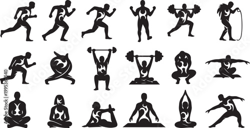 Fitness Silhouettes of People Exercising and Being Active