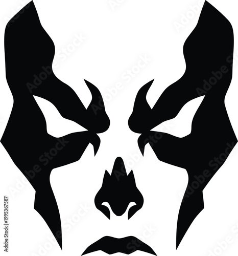 Angry face with sharp horns and pointed nose and mouth  evil expression