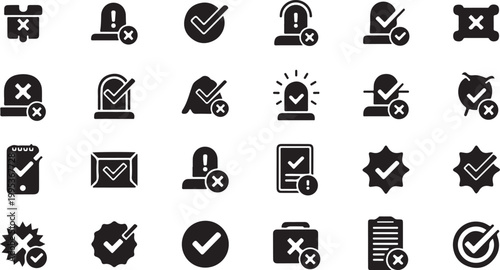 Black and white icons for approval and validation